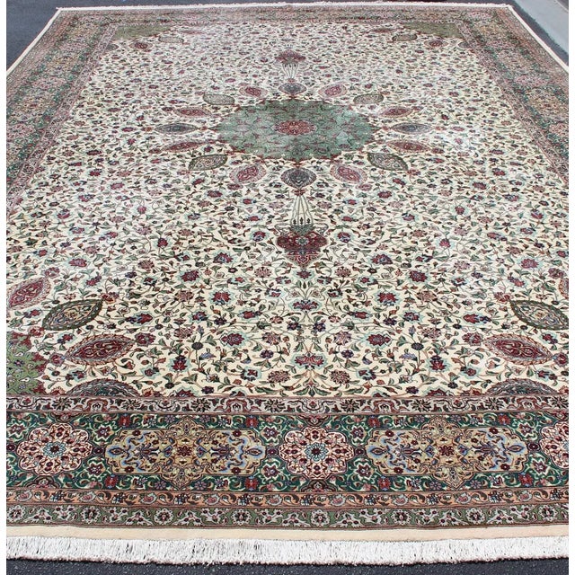 Large Vintage Persian Fine Tabriz Rug With Floral Medallion Design 13 X 19'9 For Sale - Image 4 of 15
