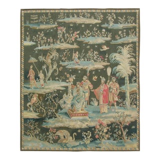 Vintage Chinoiserie Figural Garden Tapestry For Sale