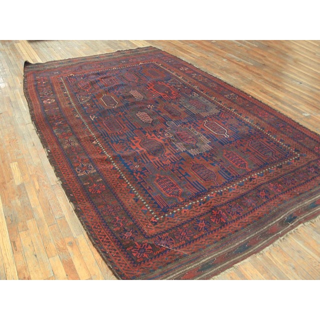 19th Century Afghani Baluch Teimouri Main Carpet ( 7'6" x 12'4" - 230 x 375 ). Antique Baluch Afghanistan Blue 1870s Rug,...
