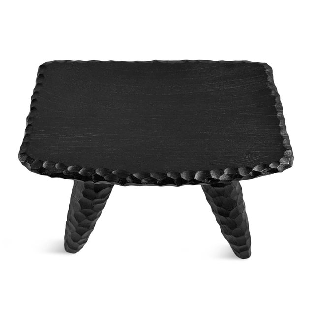 Modern Tribal Black Chiseled Leg Wood Low Stool For Sale - Image 9 of 12