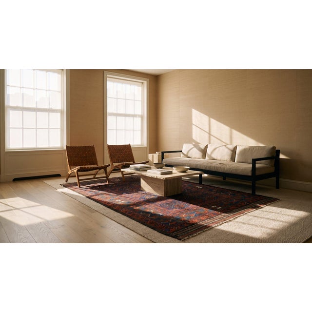 1890s Blue Navy Geometric Tribal Antique Afghan Baluch Carpet 4'4" X 6'9" Knotted Wool Rug For Sale - Image 14 of 15