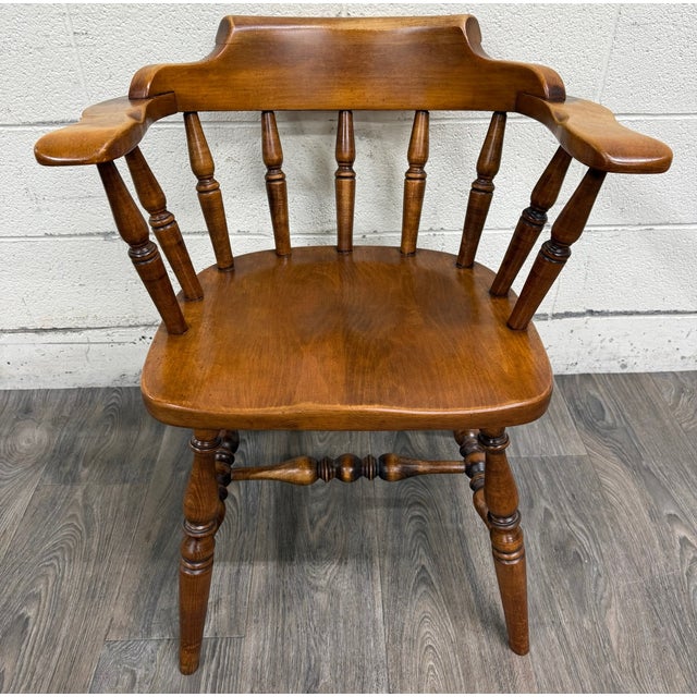 VTG Sprague & Carleton Colonial Revival Solid Maple Barrel Back Captain Chairs For Sale - Image 10 of 15
