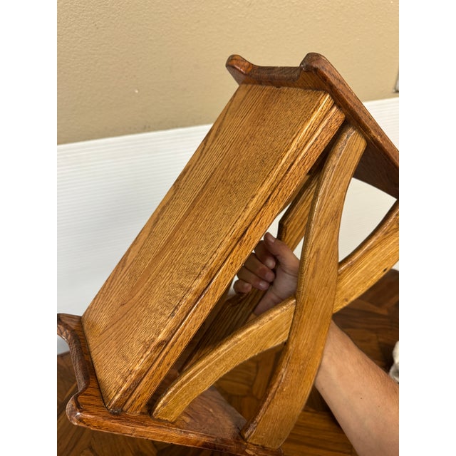 Rustic Oak Wood Sculptural Magazine Rack For Sale - Image 3 of 12