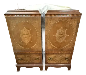 Antique 1920s Art Deco Pedestal Cabinets, A Pair