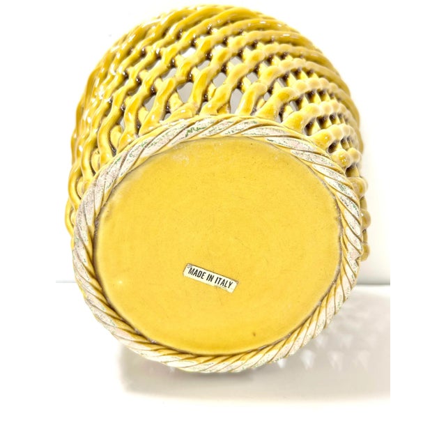 Vintage Italian Yellow Porcelain Basket Weave Cachepot - Trompe L’Oeil Woven Planter For Sale - Image 9 of 10