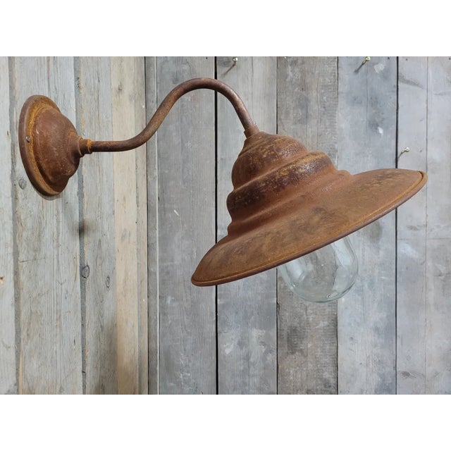 Metal French Rusty Outdoor Barn Lamp Light For Sale - Image 7 of 12