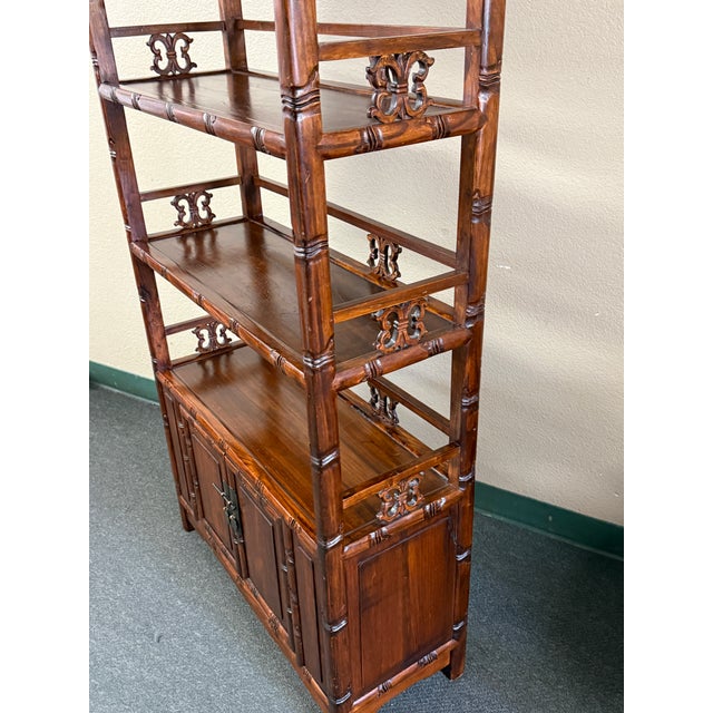 Hand Carved Shelving With Double Door Cabinet For Sale - Image 11 of 12