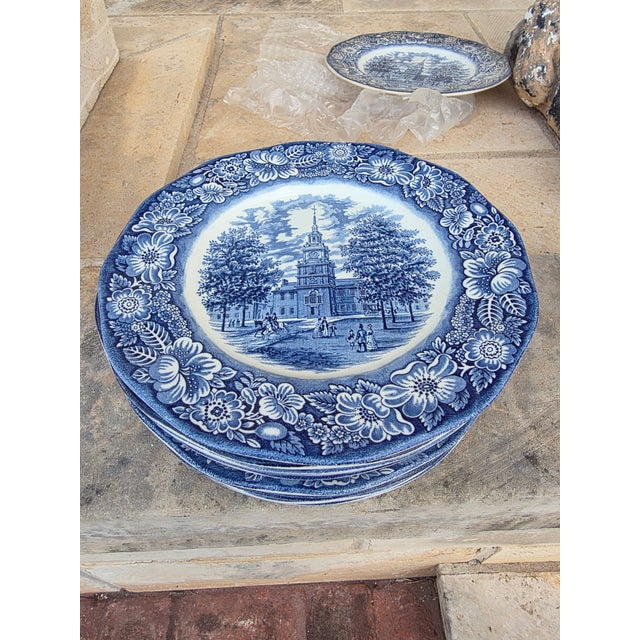 1940s 1940s Liberty Blue Staffordshire Ironstone Plates Set of 10 For Sale - Image 5 of 8