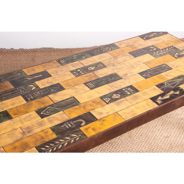 Coffee Table in Glazed Ceramic with Steel Base by Jean Garbero for Vallauris, 1950s For Sale - Image 6 of 16