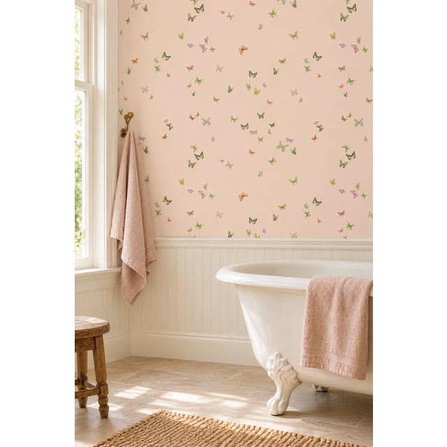 Butterfly Grove Grasscloth Wallpaper by House Party | Pink Blush | 6 Yards For Sale In Charlotte - Image 6 of 10