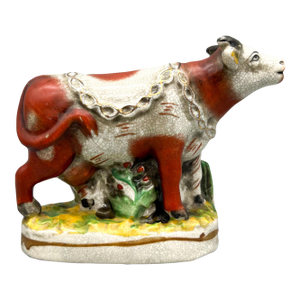Vintage Staffordshire Style Red and White Cow Figure – English Farmhouse / Victorian Style