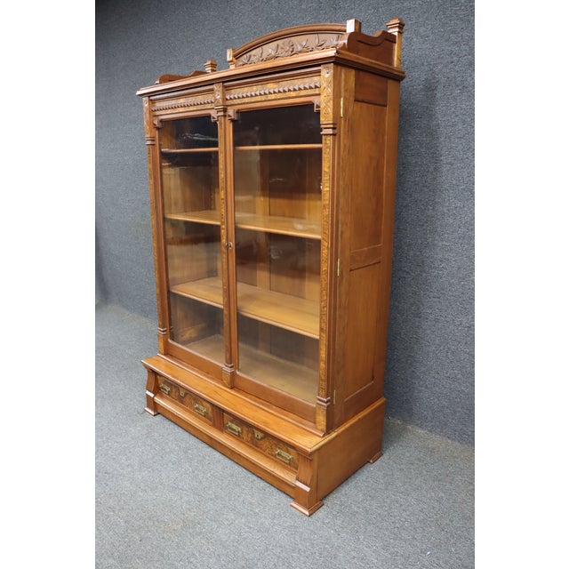 Victorian Eastlake Walnut and Burl Wood Bookcase Cabinet For Sale - Image 4 of 13