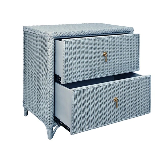 Contemporary Abigail Two Drawer Light Blue Rattan Side Table For Sale - Image 3 of 7