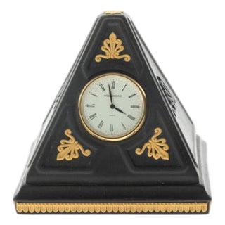 Egyptian Style Black & Cane Jasperware Desktop Pyramid Clock from Wedgwood For Sale