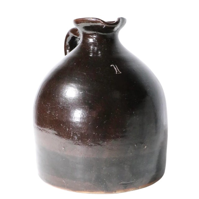 Farmhouse Antique Albany Brown Slip Ware Whiskey Jug Crock For Sale - Image 3 of 13
