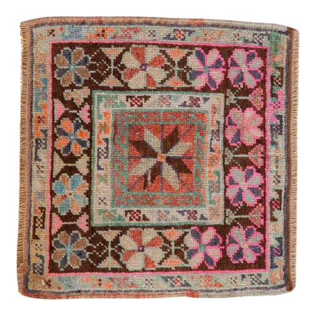 Vintage Distressed Oushak Square Rug Mat - 1'7" x 1'6" For Sale