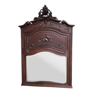 Antique French Trumeau Pier Wall Mirror Louis XV Carved Oak Mantel C1880