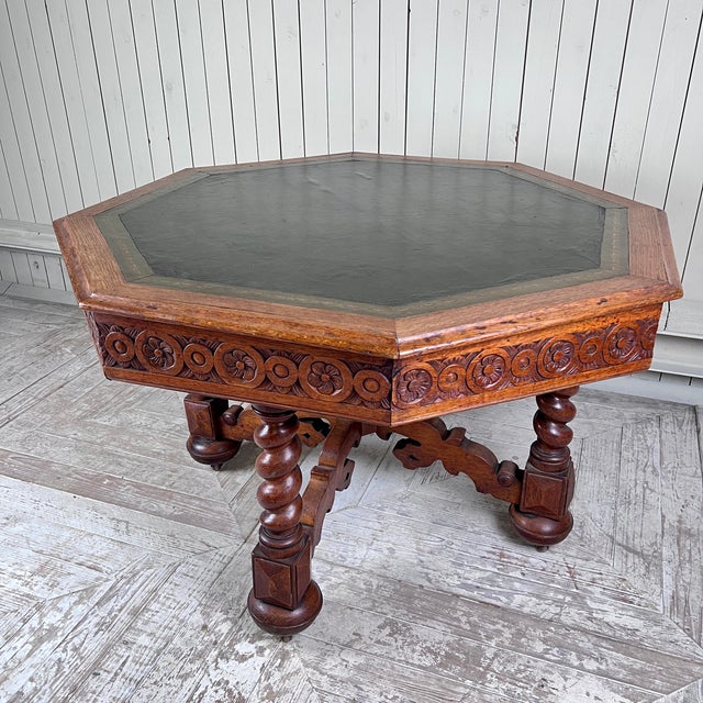 Victorian Gothic Revival Octagonal Oak Library Centre Table from W. Williamson & Sons, Guildford For Sale - Image 11 of 12