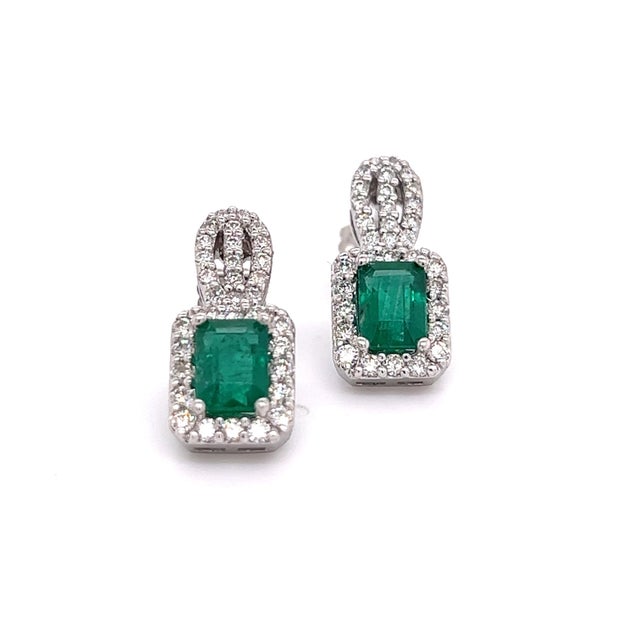 Green Natural Emerald Diamond Stud Earrings 14k Gold 2.74 TCW Certified For Sale - Image 8 of 12