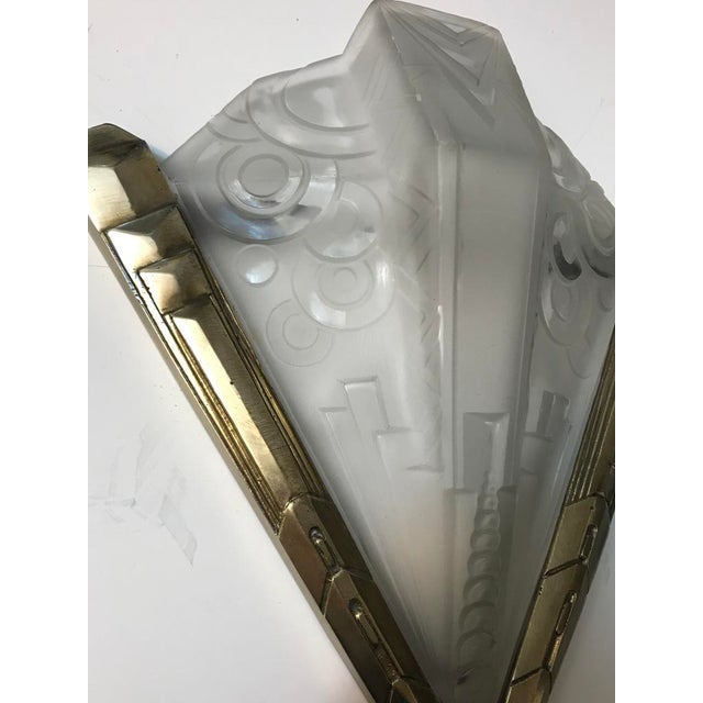 Art Deco French Art Deco Geometric Sconces Signed by Muller Frères - a Pair For Sale - Image 3 of 10