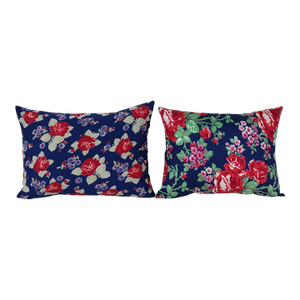 Blue and Red Uzbek Roller Printed Pillow Cover - A Pair