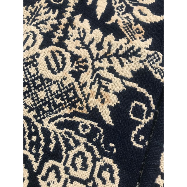 Antique 1844 Jacquard Hand-Loomed Blue Cream Cotton Wool Textile Coverlet For Sale - Image 4 of 13