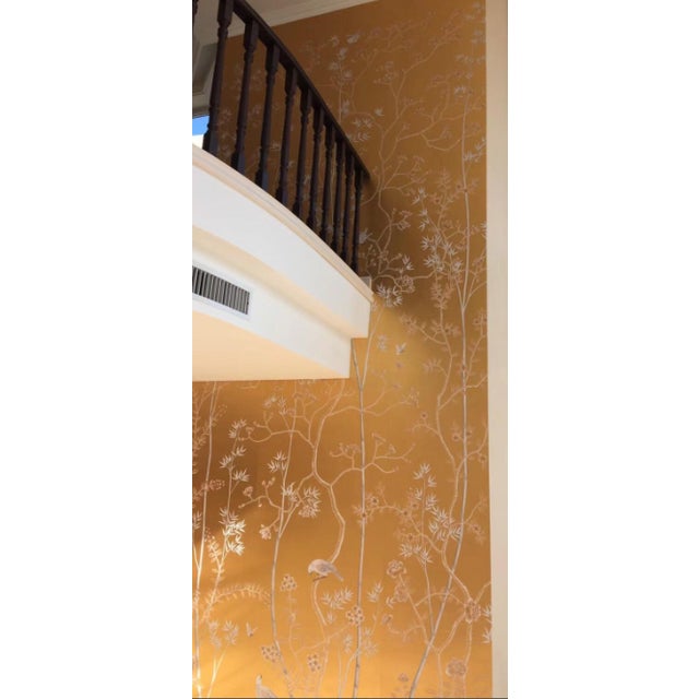 W36" * H100"/Panel, Hand-Painted Chinoiserie Birds and Flowers Wallpaper, Gold Leaf Wallpaper, Custom Panel Size Available For Sale - Image 9 of 11