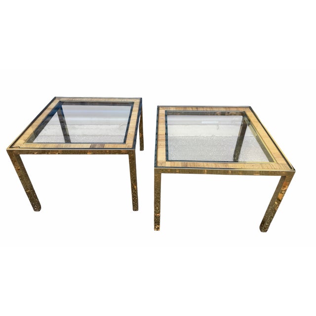 Mid Century Modern Square Brass and Rattan Side Table - A Pair For Sale - Image 11 of 12