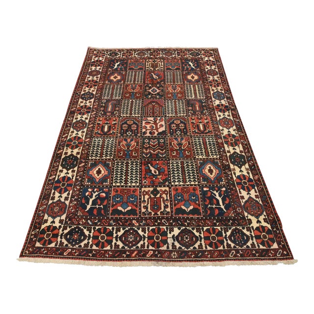 Bakhtiari Rug 7’2” X 10’1” Multicolor Wool Semi-Antique Hand-Knotted Carpet For Sale