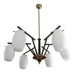 Vintage Italian Chandelier W / Murano Glass Shades Designed by Stilnovo Circa 1960’s