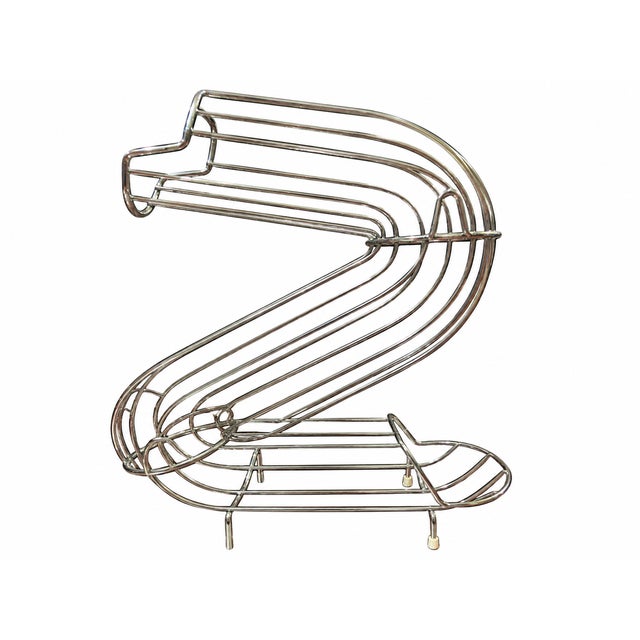 Mid-Century Modern Pair of Vintage Sculptural Chrome Wire Orange Holders / Fruit Racks – Postmodern Kitchen Design For Sale - Image 3 of 4