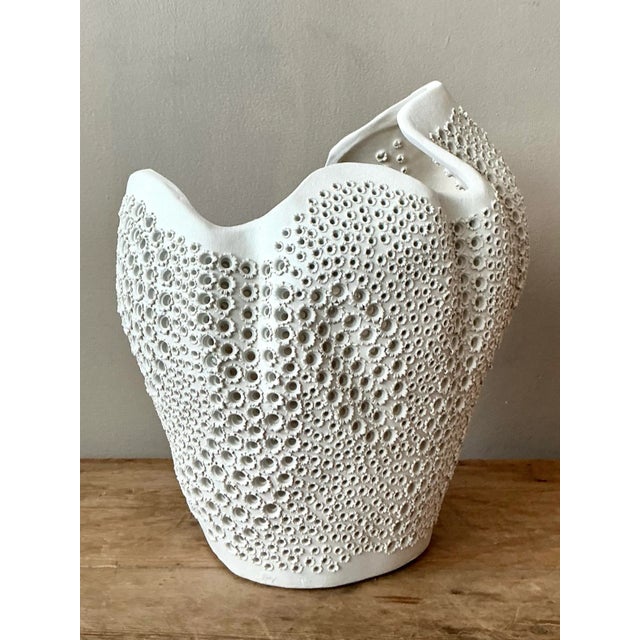 White Vintage Boho Perforated Matte Ceramic Vase For Sale - Image 8 of 8
