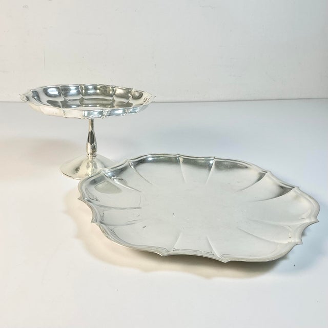 Mid 20th Century Mid 20th Century Hollywood Regency International Silverplate Two Tier Serving Compote and Tray - Set of 2 For Sale - Image 5 of 15