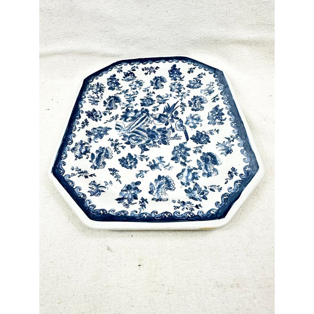Vintage Blue and White Chinoiserie Style Serving Platter For Sale - Image 4 of 6