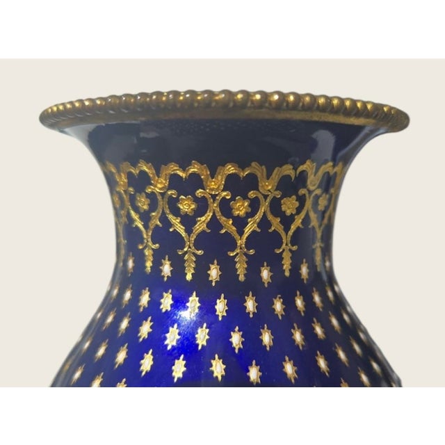19th C French (Sevres) Cobalt Blue Napoleon III Decorated Bronze MTD Tahan Vase For Sale - Image 10 of 10