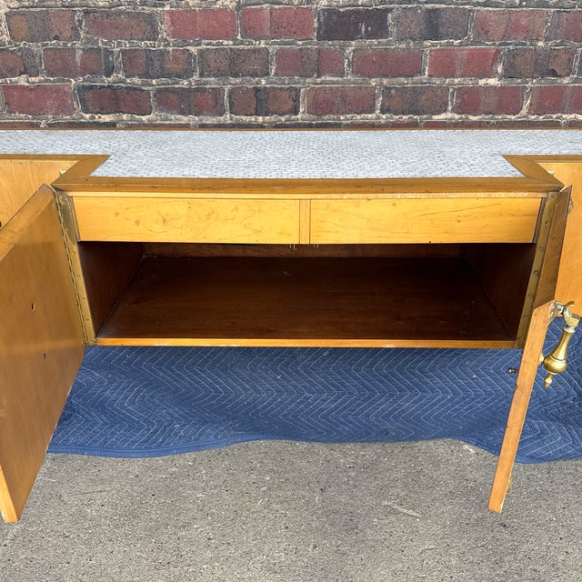 Yellow Wall-Mounted Console Cabinet Credenza With White Tile Top in the Style of Tommi Parzinger For Sale - Image 8 of 12