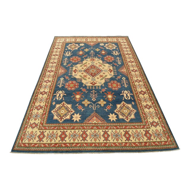 Kazak Rug 8’11” X 12’1” Blue Wool Tribal Hand-Knotted Oriental Carpet For Sale