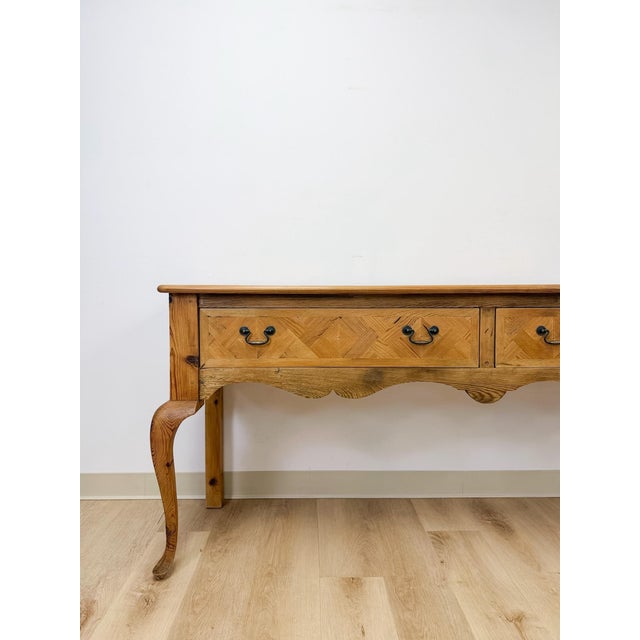 Mid 20th Century Solid Pine Console Table With Inlay Top and Drawers Organic Modern Studio Craft For Sale - Image 5 of 17