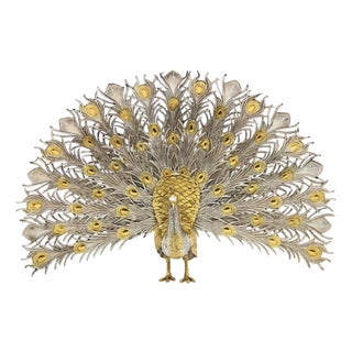 Peacock in Silver and Gold For Sale