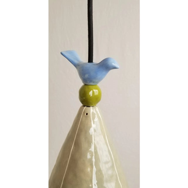 Contemporary Handmade Ceramic Pendant Light, Gray With Black Plugin Cord For Sale - Image 3 of 3
