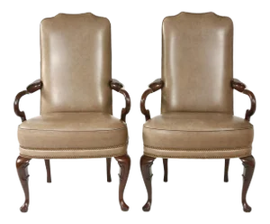 Pair of Queen Anne Style Leather Armchairs