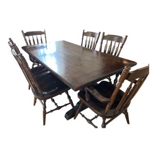 1970s Ethan Allen Old Tavern Dining Room Table and 6 Chairs For Sale