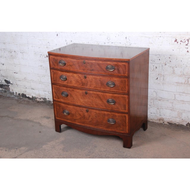 Baker Furniture Banded Mahogany Bow Front Chest of Drawers or