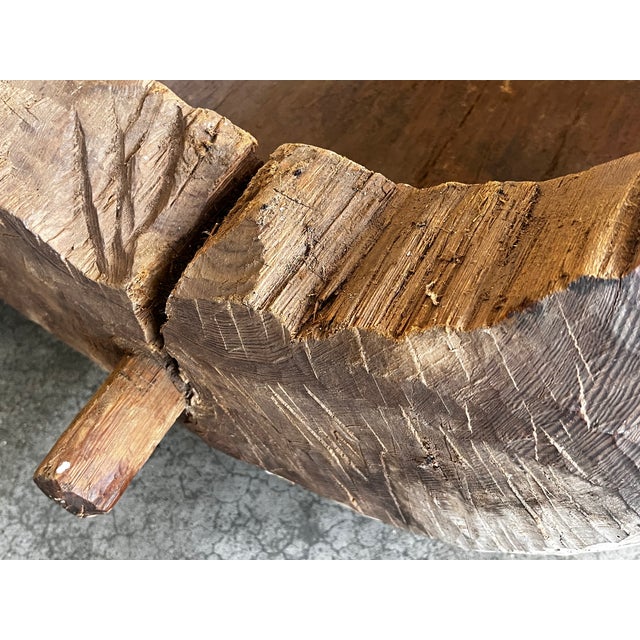 Brown Spanish Antique & Brutalist Hollowed Out Tree Trunk Wooden Planter, 1700 For Sale - Image 8 of 8