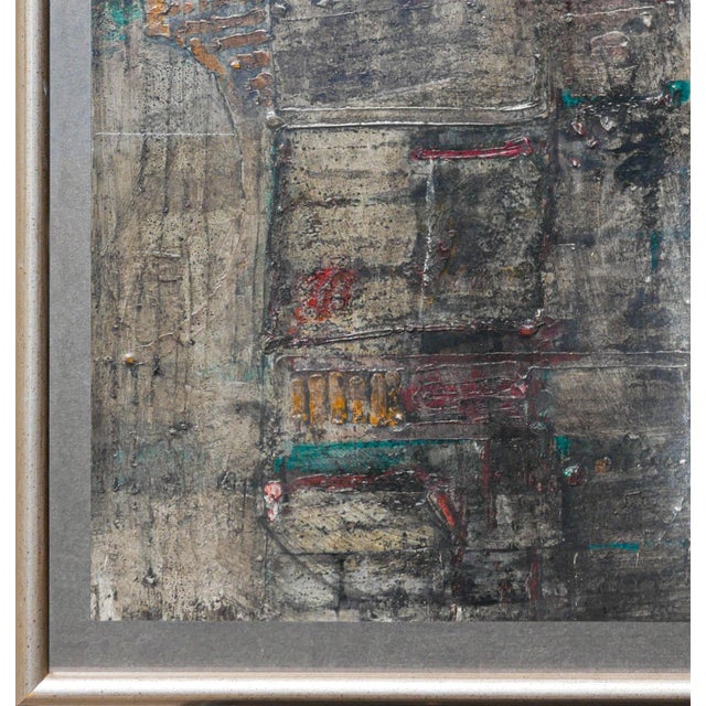 William Lee Moreland "Masked Figure" Blue and Gray Toned Abstract Expressionist Textured Painting, 1961 For Sale - Image 9 of 11