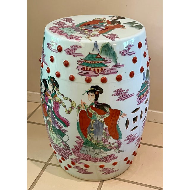 Chinese 1960s Chinese Famille Mandarin Rose Medallion Porcelain Barrel-Form Garden Stool/Seat For Sale - Image 3 of 12
