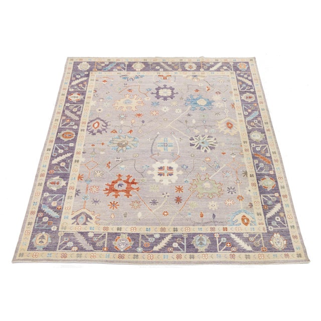 Modern Oushak Style Hand-Knotted Wool Rug - Soft Lavender & Pastel Floral Motif For Sale In New York - Image 6 of 10
