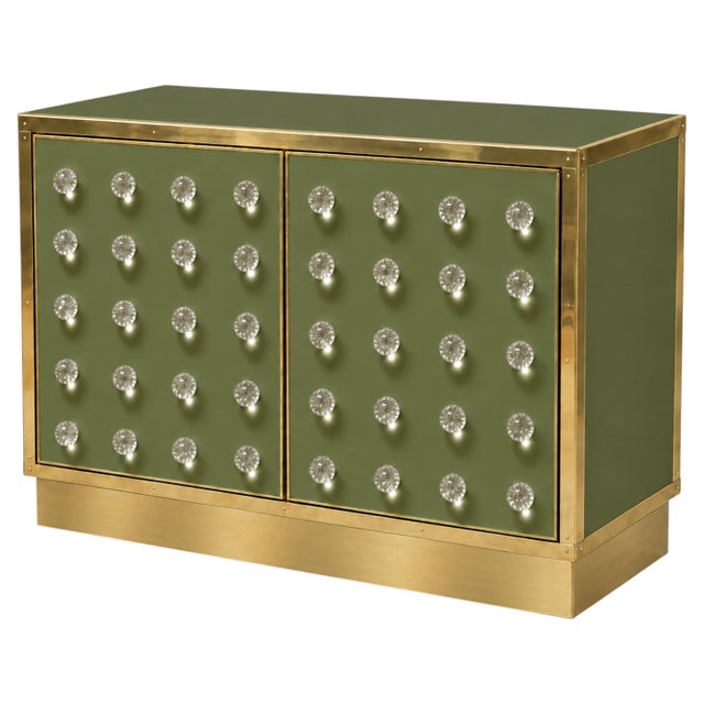 Contemporary Olive Green Murano Glass Dry Bar with Brass Plinth from Justfurnituress SRL For Sale - Image 3 of 8
