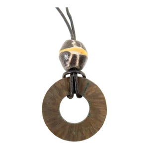 Hammered Bronze Trade Bead Circle Pendant