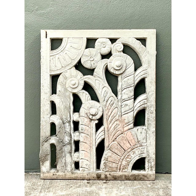 This striking vintage relief panel captures the quintessential spirit of Miami Beach Art Deco. Expertly cast in durable...